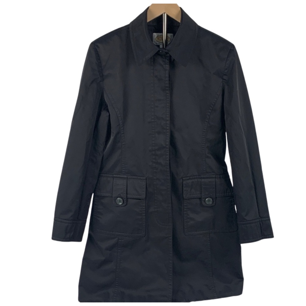 Talbots Black Button Up Cotton Blend Trench Coat Women's 8 Minimalist Neutral